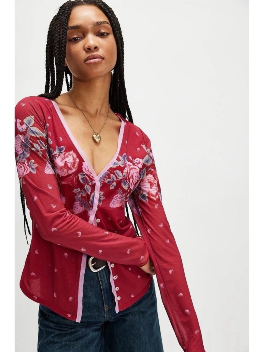 Free People! Home Grown Mesh Cardi In Magenta Combo NWT!